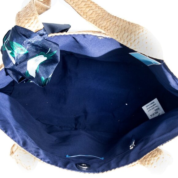 Draper James Tan Shoulder Bag with Blue Floral Scarf - Picture 3 of 4